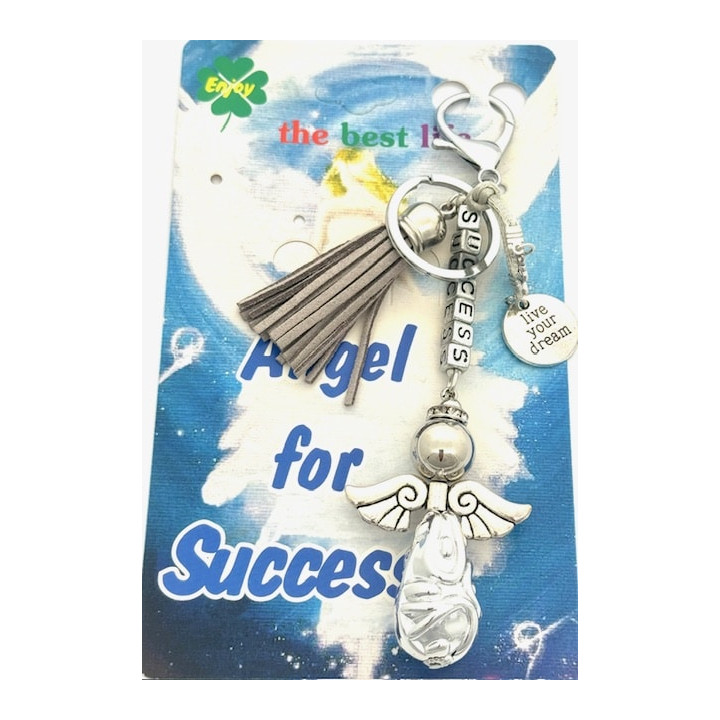 Gray "SUCCESS" Angel Keychain with Tassel