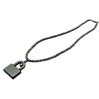 Elegant Lock Pendant with Hematite Bead Necklace