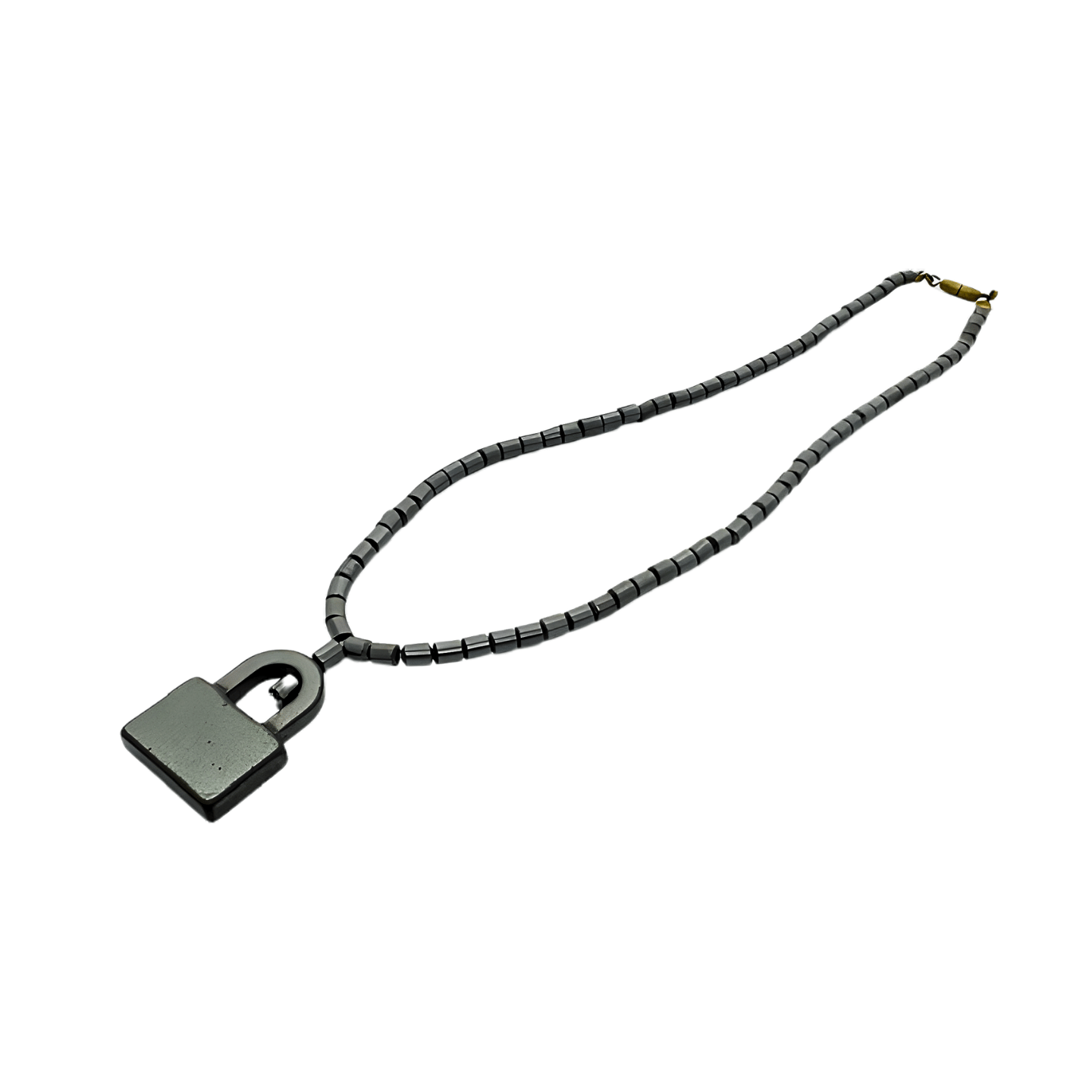 Elegant Lock Pendant with Hematite Bead Necklace