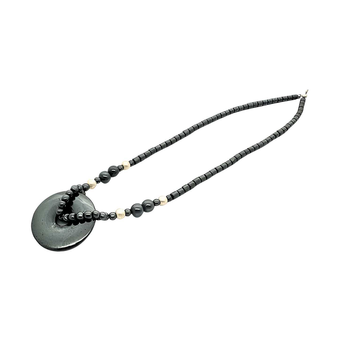 Elegant Donut Pendant Hematite Bead Necklace