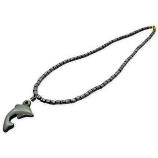 Elegant Dolphin Pendant with Hematite Bead Necklace