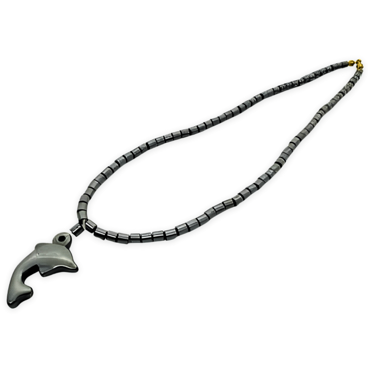 Elegant Dolphin Pendant with Hematite Bead Necklace