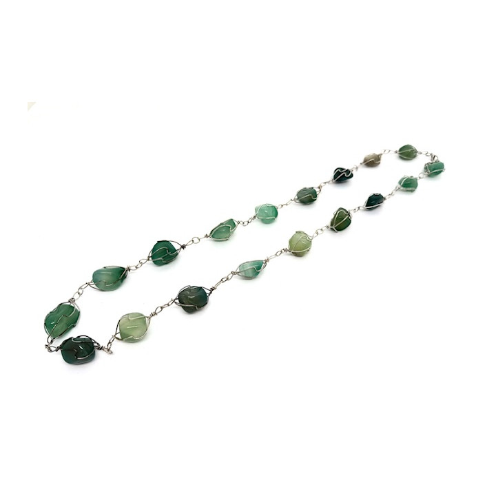 Polished Gemstone Necklace Wire Wrapped - Jade