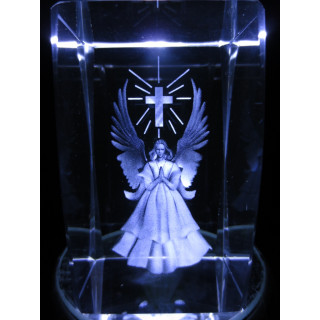 3D Crystal Laser Engraved Block – Angel and Cross