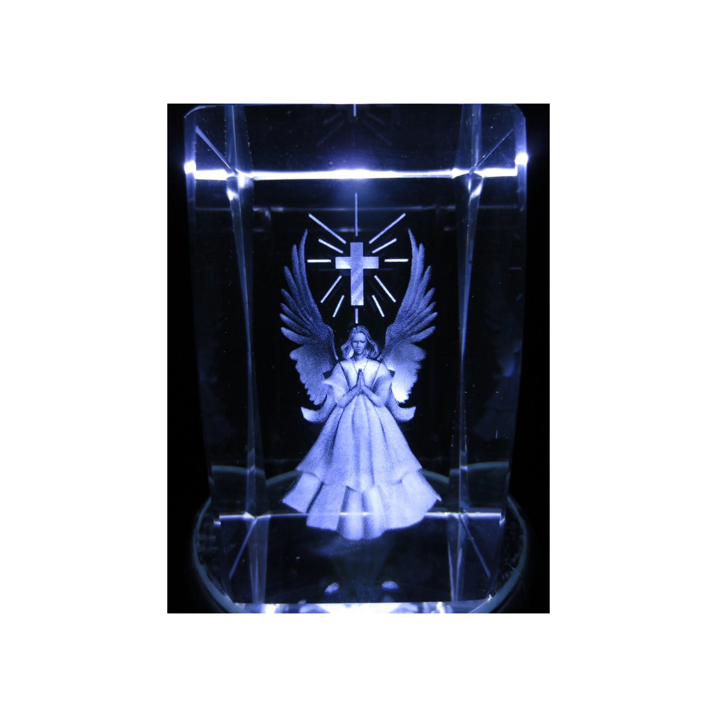3D Crystal Laser Engraved Block – Angel and Cross