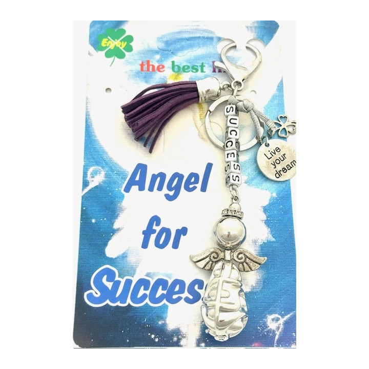 Purple "SUCCESS" Angel Keychain with Tassel