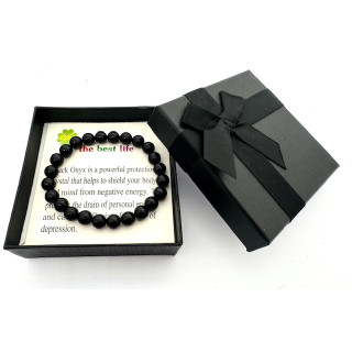 8mm Black Onyx Gemstone Bracelet – Gift Box Included
