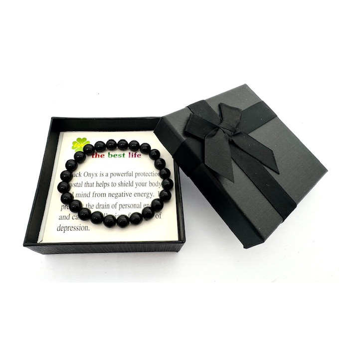 8mm Black Onyx Gemstone Bracelet – Gift Box Included
