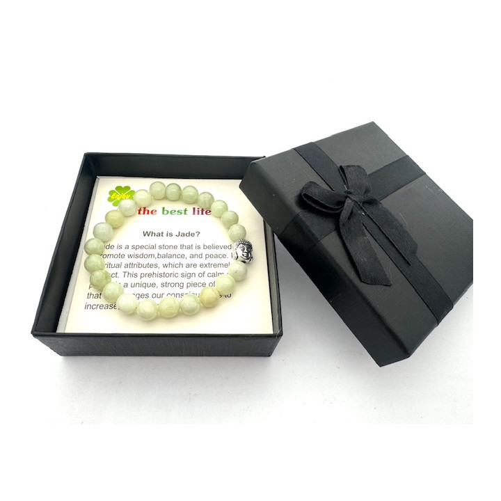 8mm Buddha Jade Gemstone Bracelet – Gift Box Included