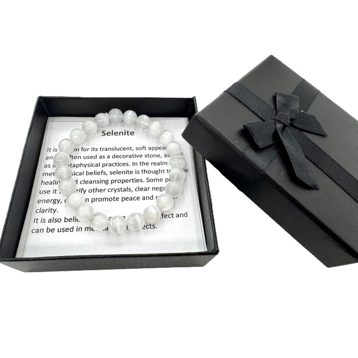 8mm Selenite (AA Quality) Gemstone Bracelet – Gift Box Included