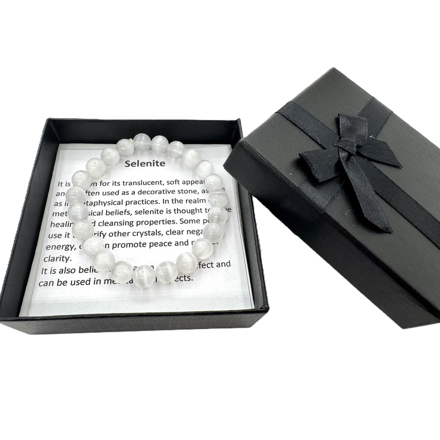 8mm Selenite (AA Quality) Gemstone Bracelet – Gift Box Included