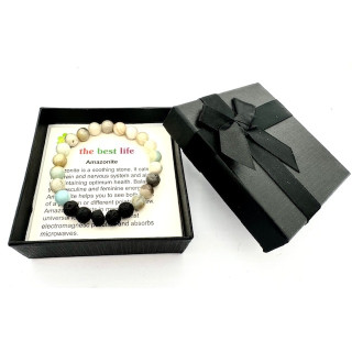 8mm Amazonite and Lava Stone Gemstone Bracelet – Gift Box Included