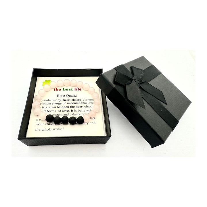 8mm Rose Quartz and Lava Stone Gemstone Bracelet – Gift Box Included