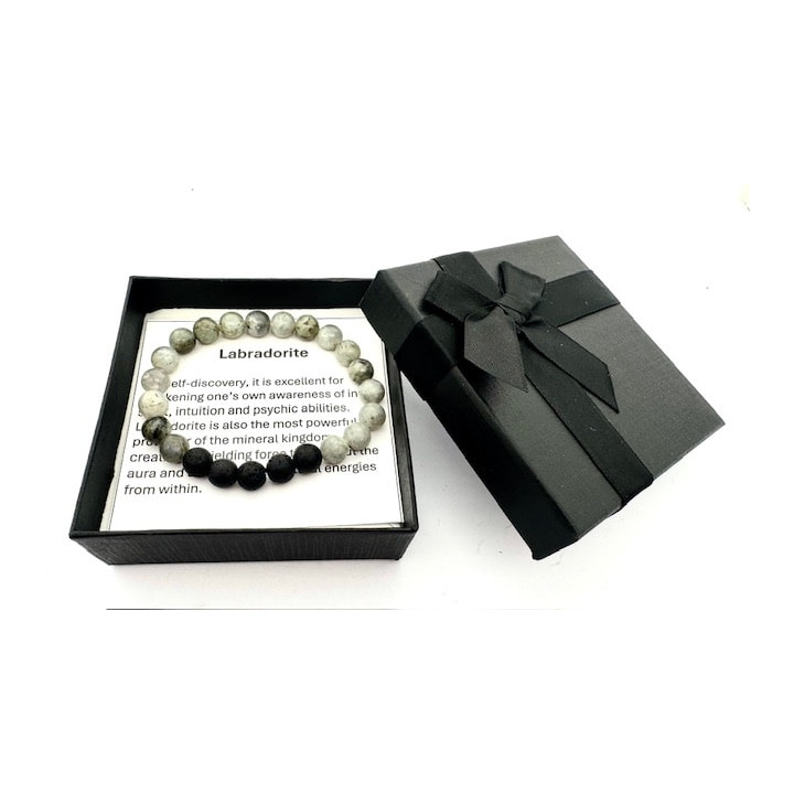 8mm Labradorite and Lava Stone Gemstone Bracelet – Gift Box Included