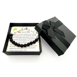 8mm Howlite and Lava Stone Gemstone Bracelet – Gift Box Included