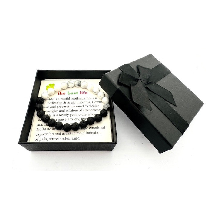 8mm Howlite and Lava Stone Gemstone Bracelet – Gift Box Included
