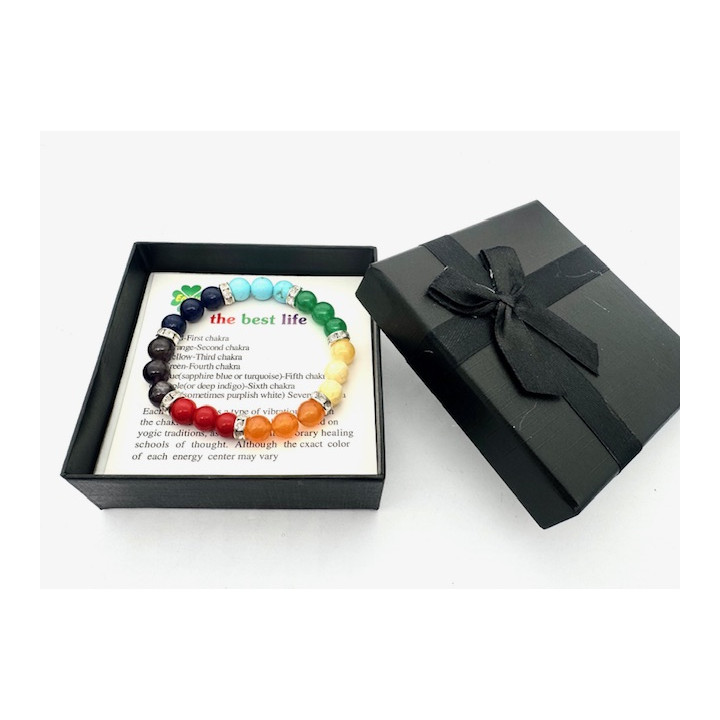 8mm 7-Chakra with Diamonds Gemstone Bracelet – Gift Box Included