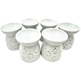 Oil Burner Set – White with Flower Motif ()