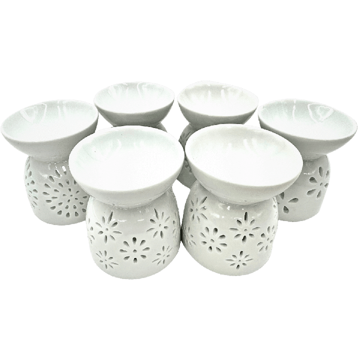 Oil Burner Set – White with Flower Motif ()