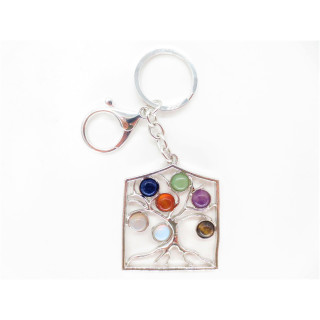 Wholesale Metal Chakra Tree of Life Keychain with 7 Gemstones