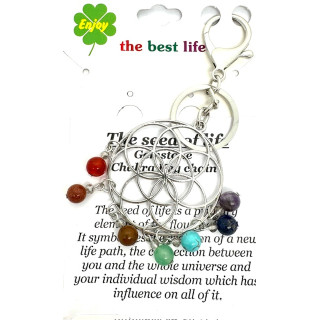 Wholesale Metal Chakra Flower of Life Keychain with 7 Gemstones