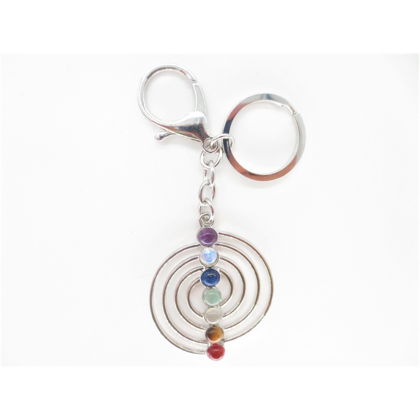 Wholesale Metal Chakra Spiral Keychain with 7 Gemstones