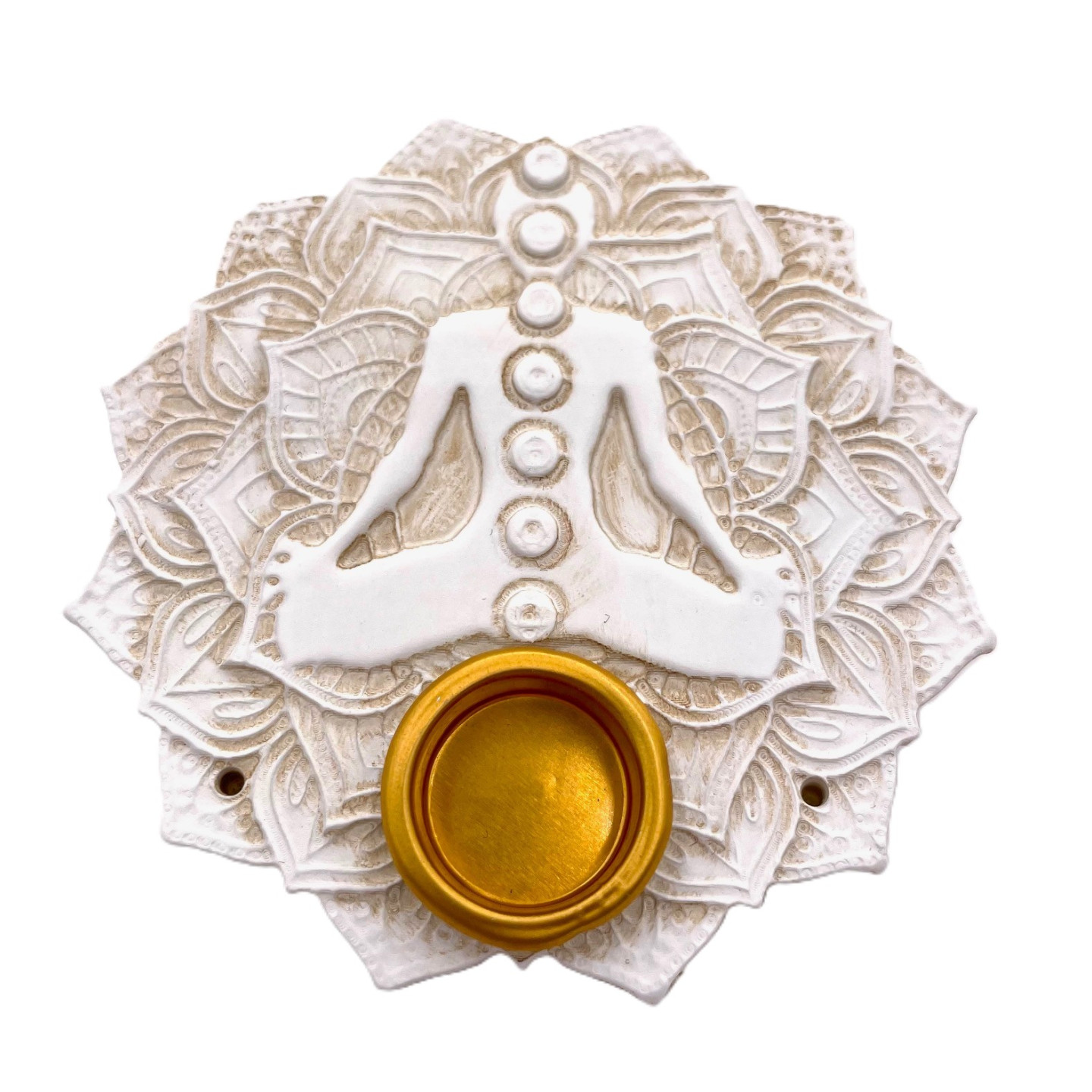 White 7 Chakra Lotus Incense Holder Stick & Cone Burner ()