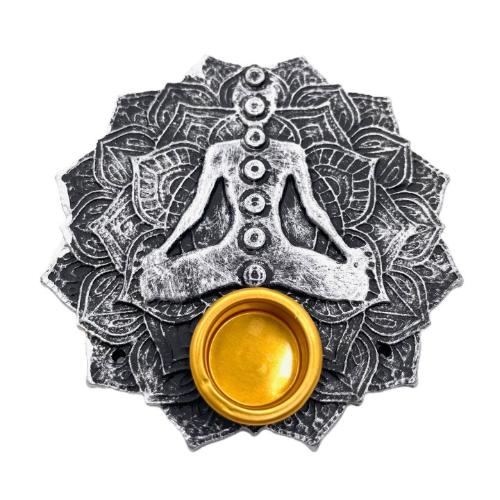 Silver 7 Chakra Lotus Incense Holder Stick & Cone Burner (6 pieces)