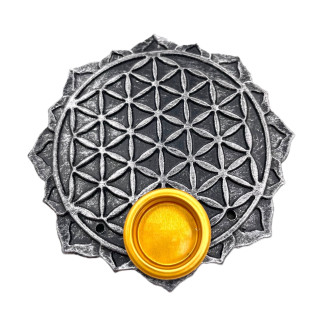 Silver Flower of Life Incense Holder Stick & Cone Burner Set (6 pieces)