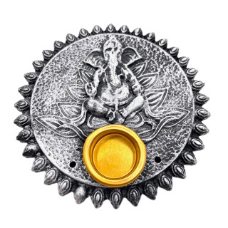 Silver Ganesh Incense Holder Stick & Cone Burner Set (6 pieces)
