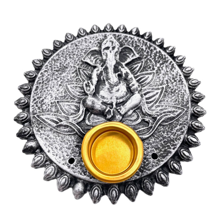 Silver Ganesh Incense Holder Stick & Cone Burner Set (6 pieces)