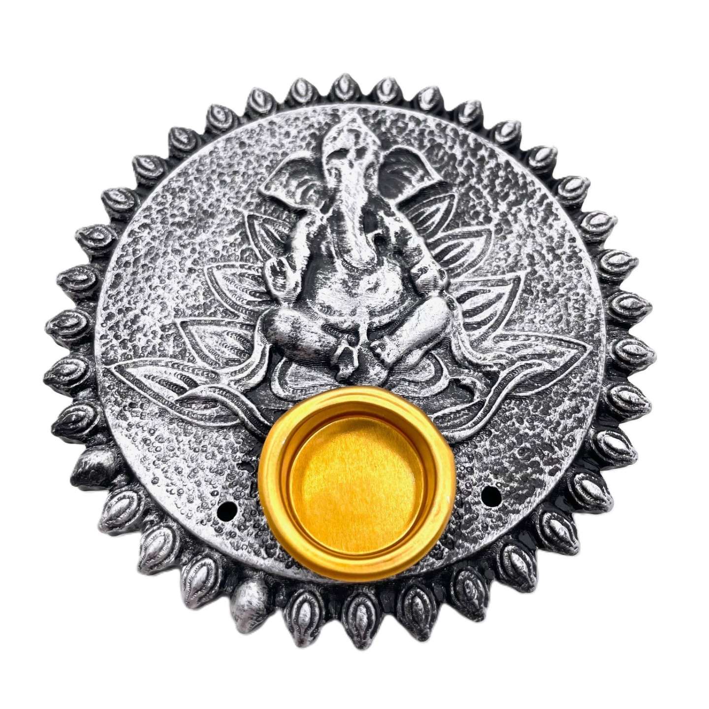 Silver Ganesh Incense Holder Stick & Cone Burner Set (6 pieces)