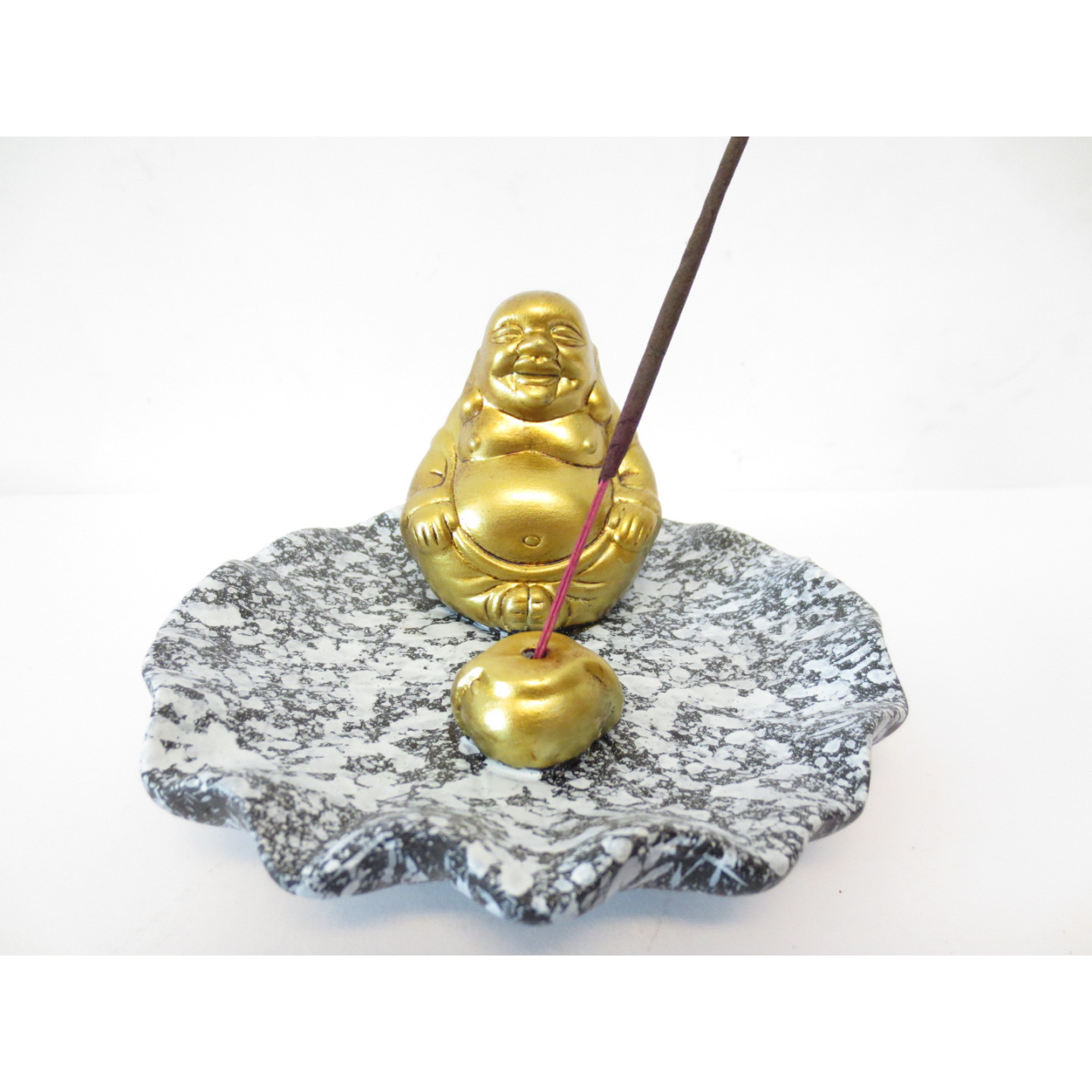 golden Happy Chinese Buddha incense holder grey
