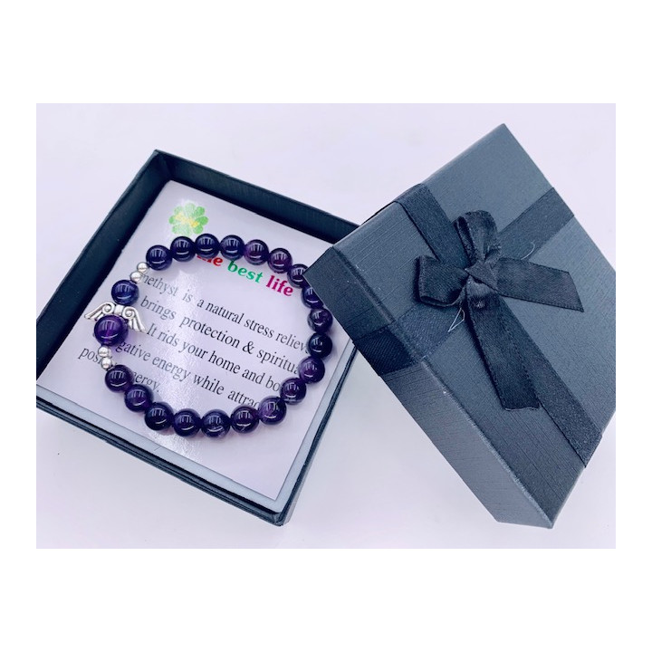 8mm Angel Bracelet with Box - Amethyst