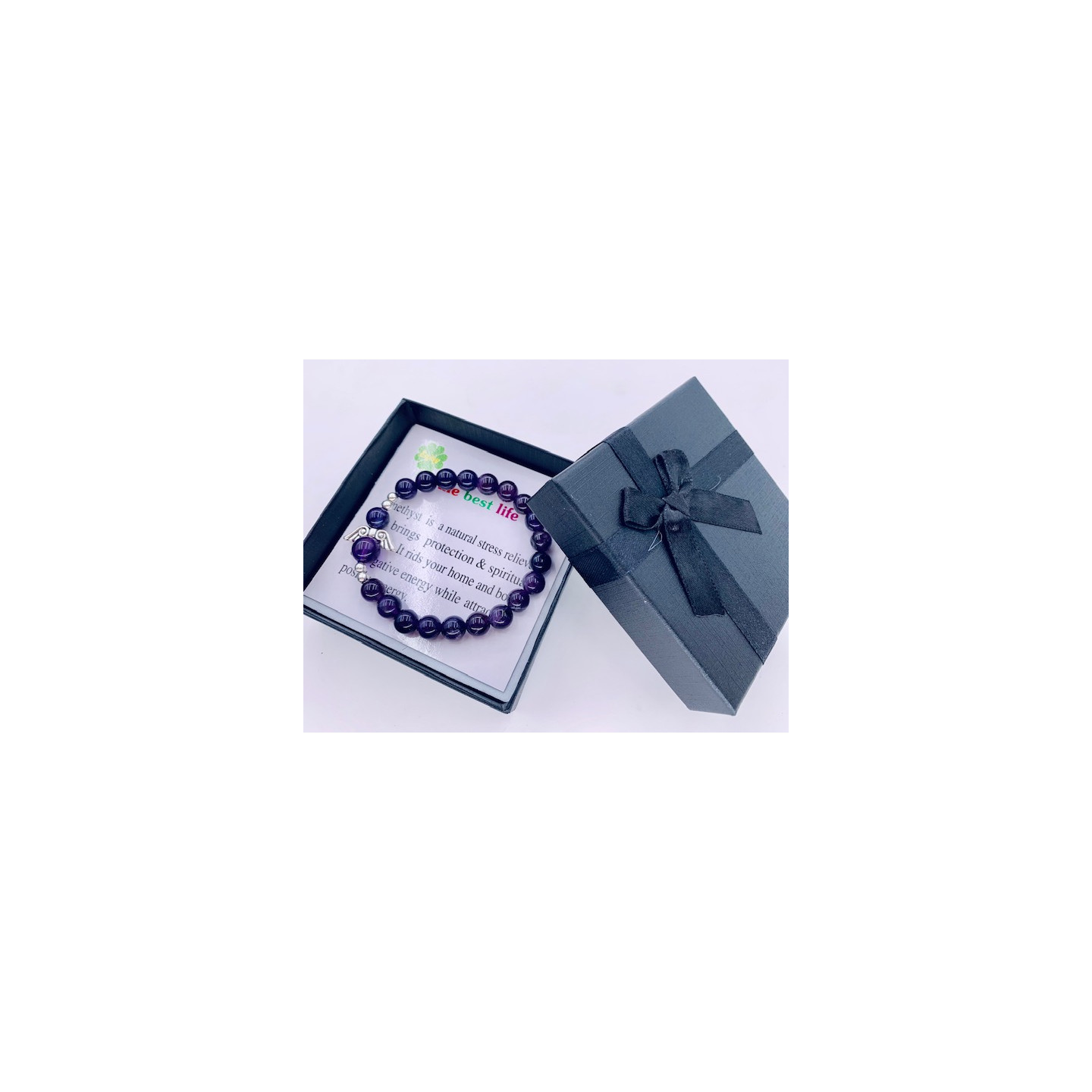 8mm Angel Bracelet with Box - Amethyst