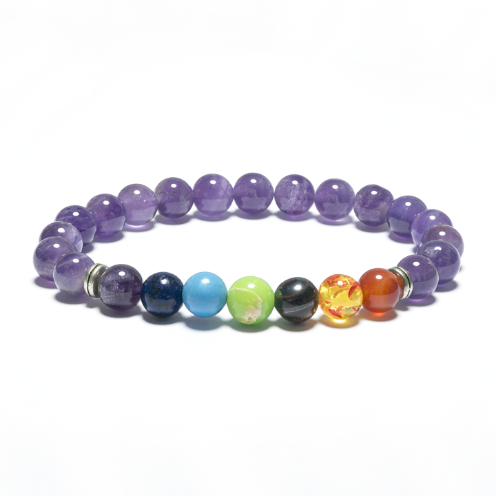 8mm 7 Chakra Bracelet without Box - Amethyst