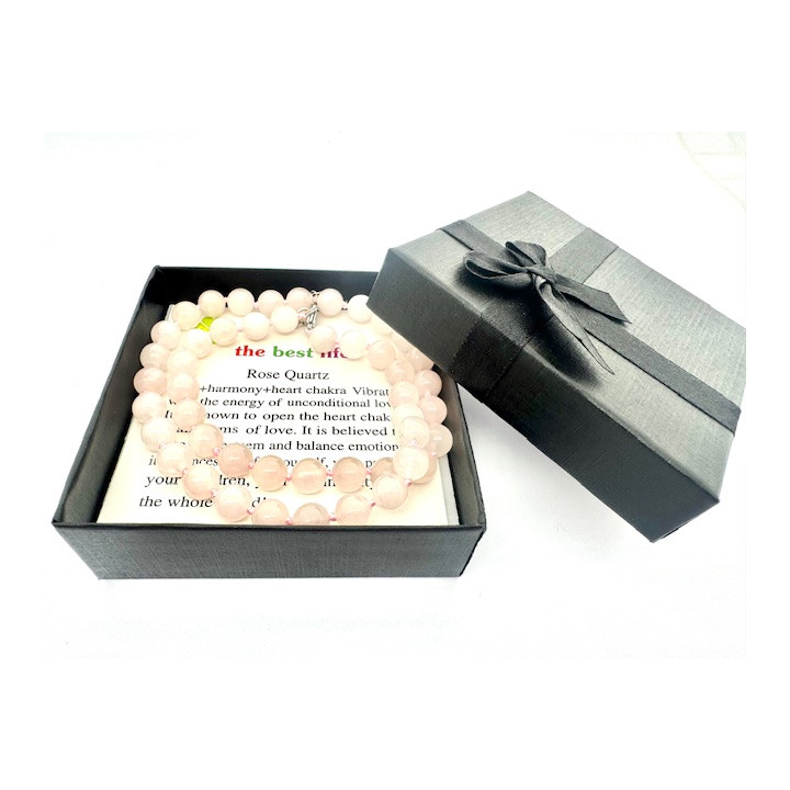 Wholesale 8 mm Rose Quartz Beaded Necklace (with Box)