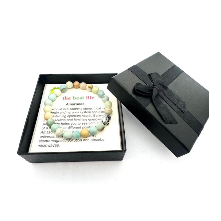 8mm Buddha Amazonite Gemstone Bracelet – Gift Box Included