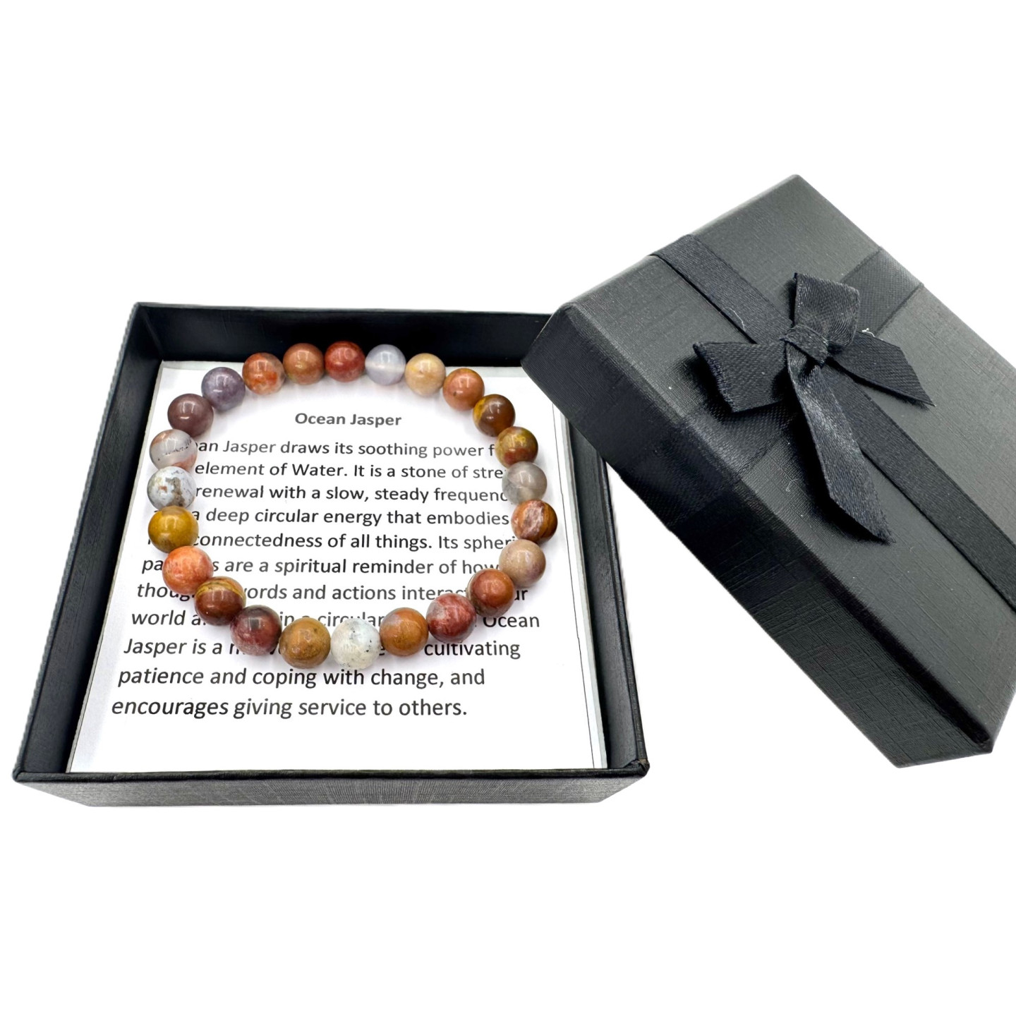 8mm Ocean Jasper Gemstone Bracelet – Gift Box Included