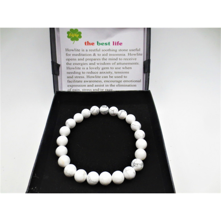8mm White Howlite Gemstone Bracelet – Gift Box Included