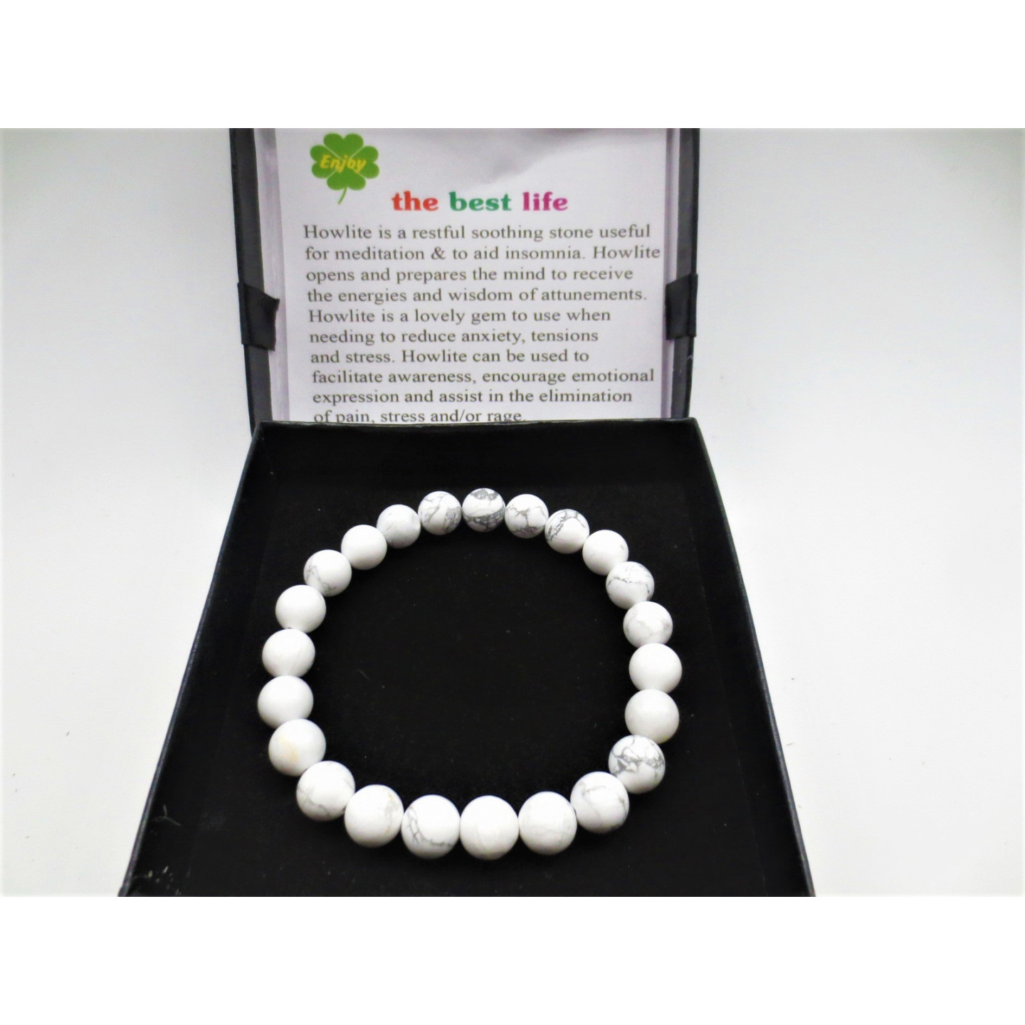 8mm White Howlite Gemstone Bracelet – Gift Box Included