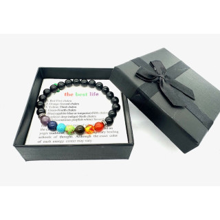 8mm 7-Chakra Black Onyx Gemstone Bracelet – Gift Box Included