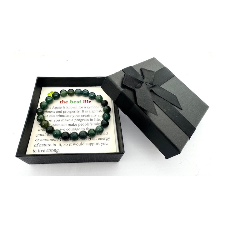 8mm Moss Agate Gemstone Bracelet – Gift Box Included