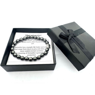 8mm Buddha Hematite Gemstone Bracelet – Gift Box Included