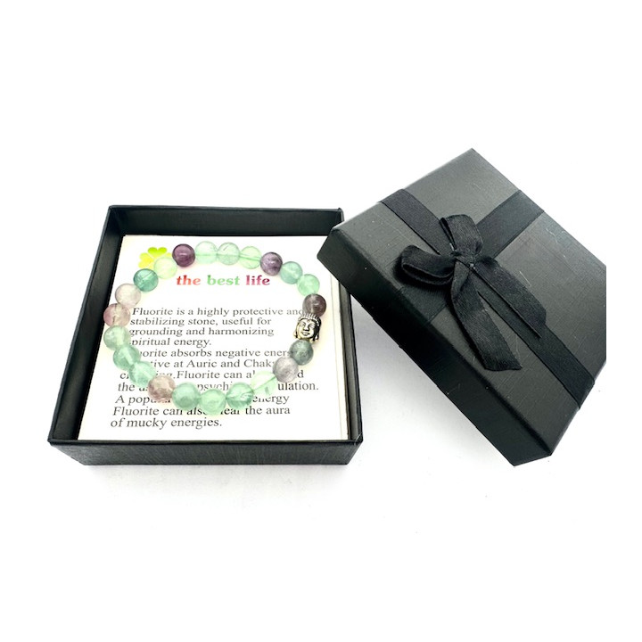 8mm Buddha Fluorite Gemstone Bracelet – Gift Box Included