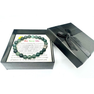 8mm Buddha Moss Agate Gemstone Bracelet – Gift Box Included