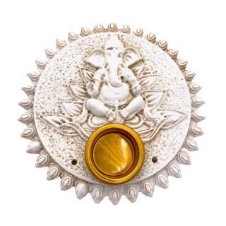 White Ganesh Incense Holder Stick & Cone Burner Set (6 pieces)