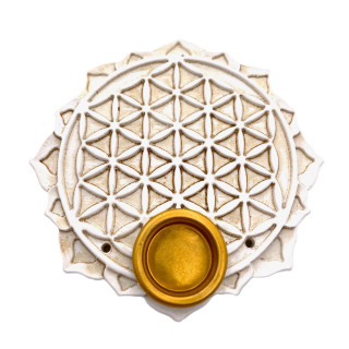 White Flower of Life Incense Holder Stick & Cone Burner Set ()