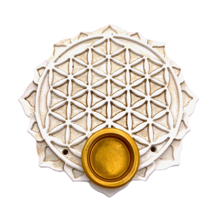 White Flower of Life Incense Holder Stick & Cone Burner Set ()