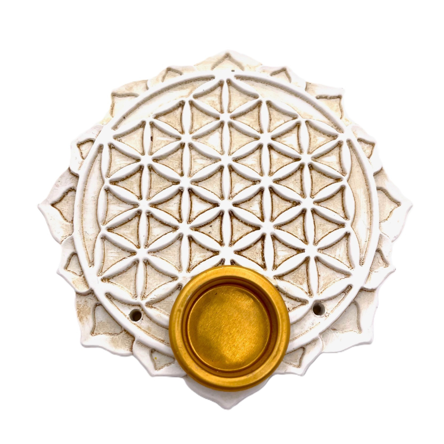 White Flower of Life Incense Holder Stick & Cone Burner Set ()